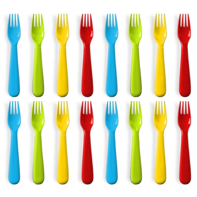 Plaskidy Plastic Toddler Forks - Set of 16 BPA Free/Dishwasher Safe Kids Utensils Brightly Colored Flatware Great for Kids - Image 1